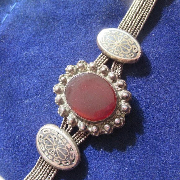 Deep Red Carnelian, 900 Silver 4 - Strand Chain Bracelet, Antique/Vintage - Picture 13 of 15